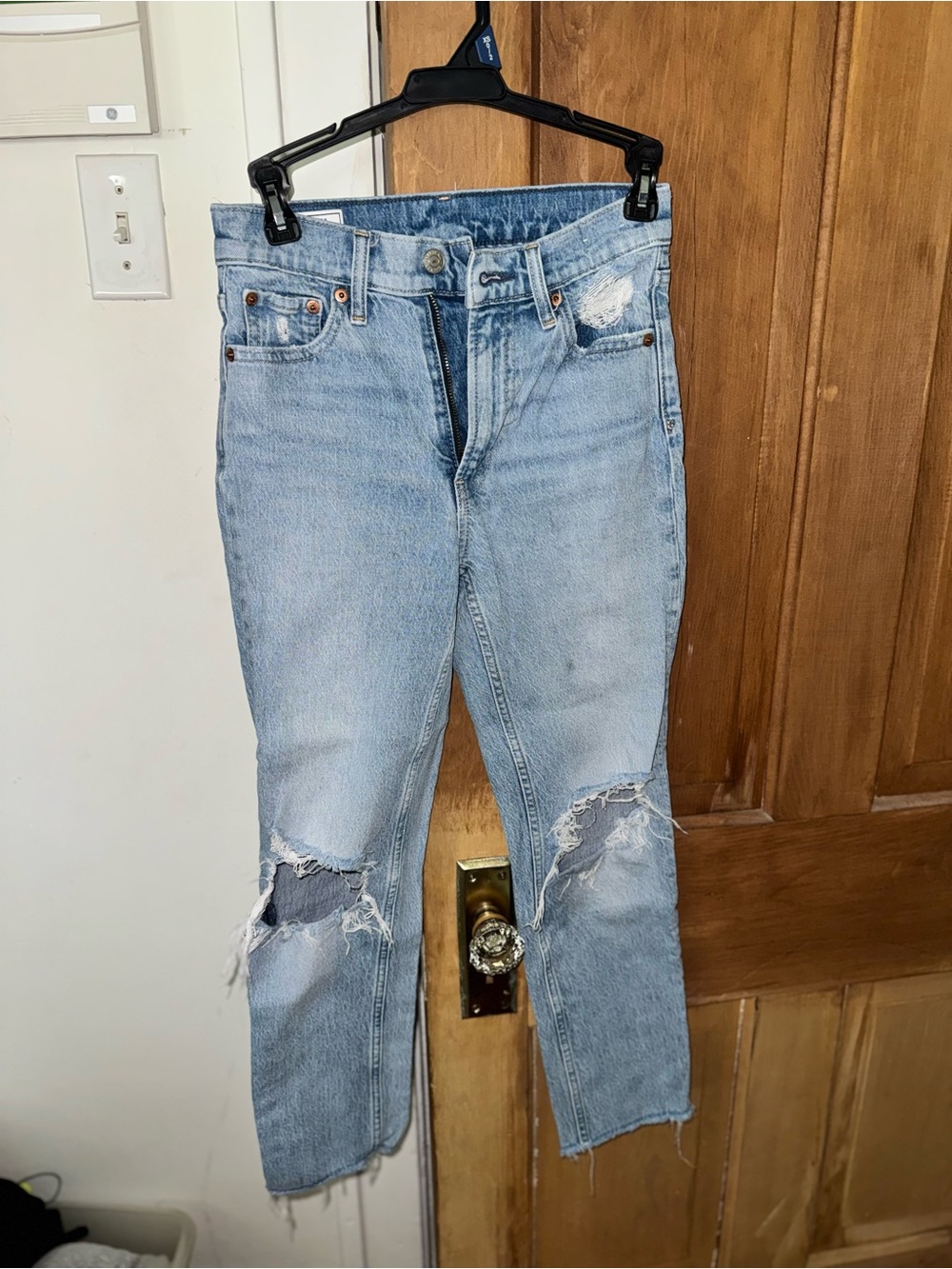 GAP Light Blue Distressed Straight-Leg Jeans